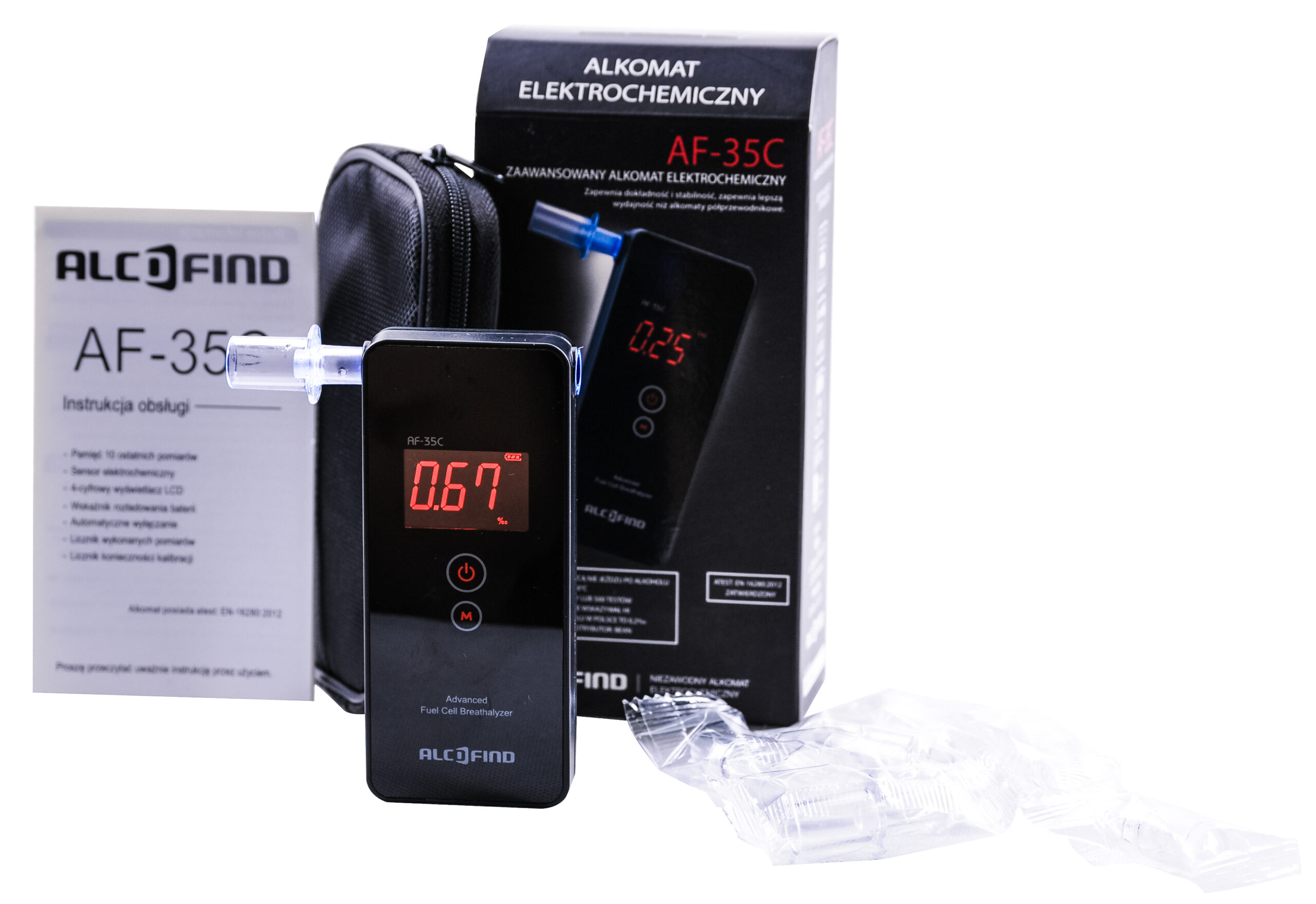 Alkomat elektrochemiczny AlcoFind AF-35C + certyfikat